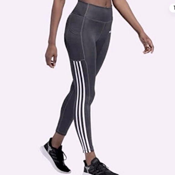 adidas Pants - Adidas Aeroready 3 Stripe Leggings in Dark Charcoal Size Small